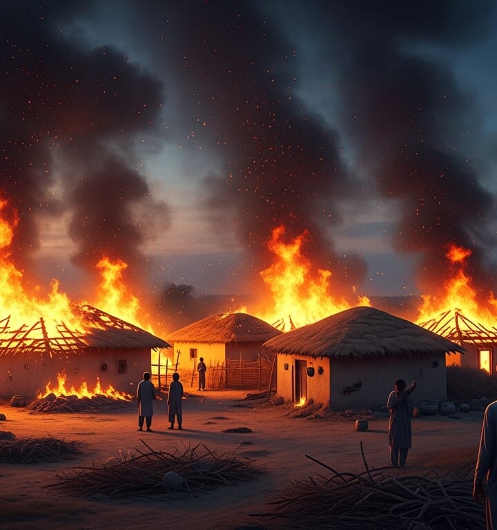 Village houses burned in Jacobabad love marriage dispute