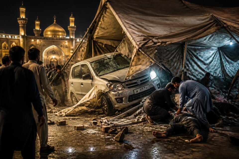 Car plows into tent outside Karachi Imambargah
