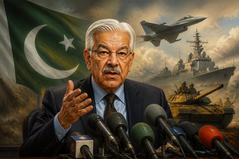 Defence Minister Khawaja Asif Addresses Media on National Issues