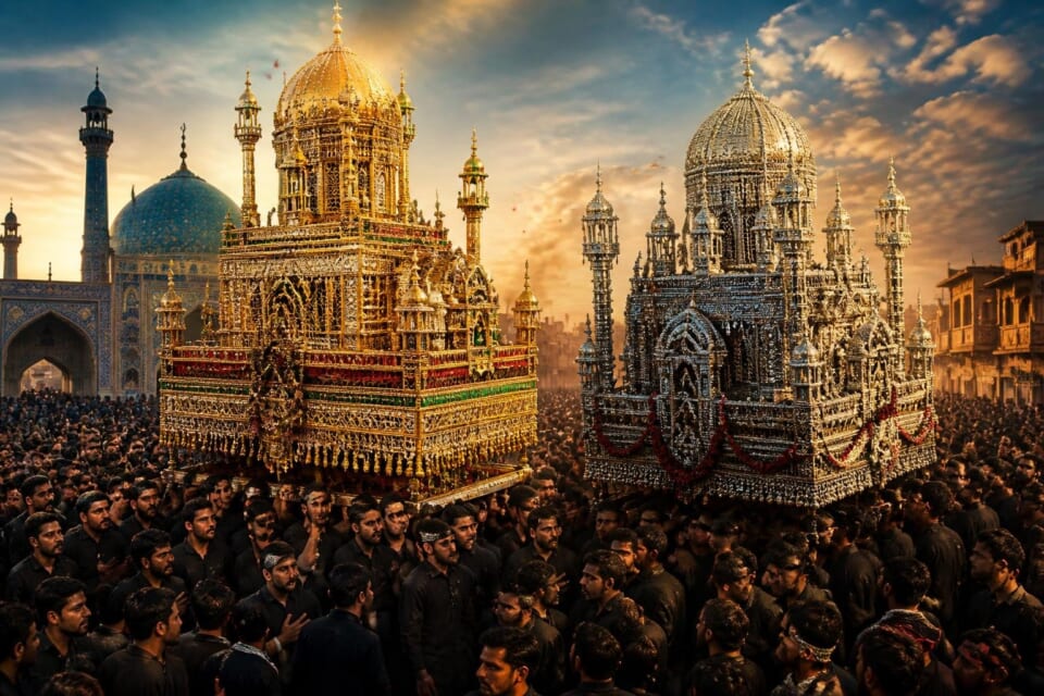 Historic ‘Teacher and Student’ Tazias in Multan Draw Devotees