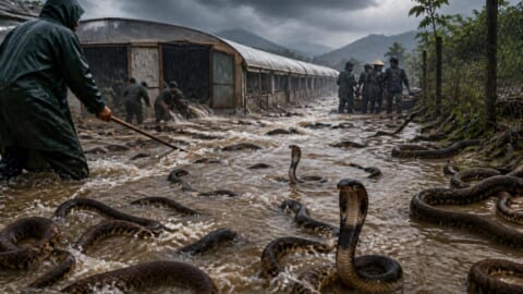 Hundreds of Snakes Escape Flooded Farm in Southern China