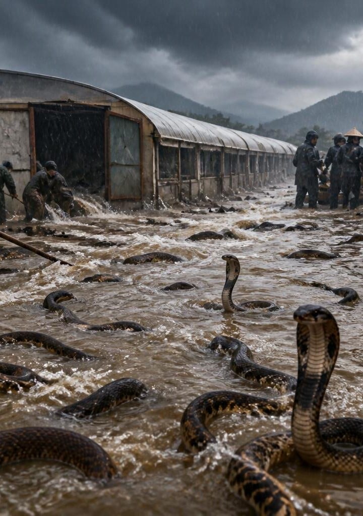 Hundreds of Snakes Escape Flooded Farm in Southern China