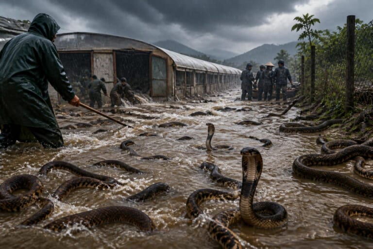 Hundreds of Snakes Escape Flooded Farm in Southern China