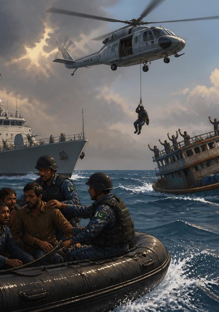 Pakistan Navy Rescues 20 Crew from Sinking Cargo Dhow
