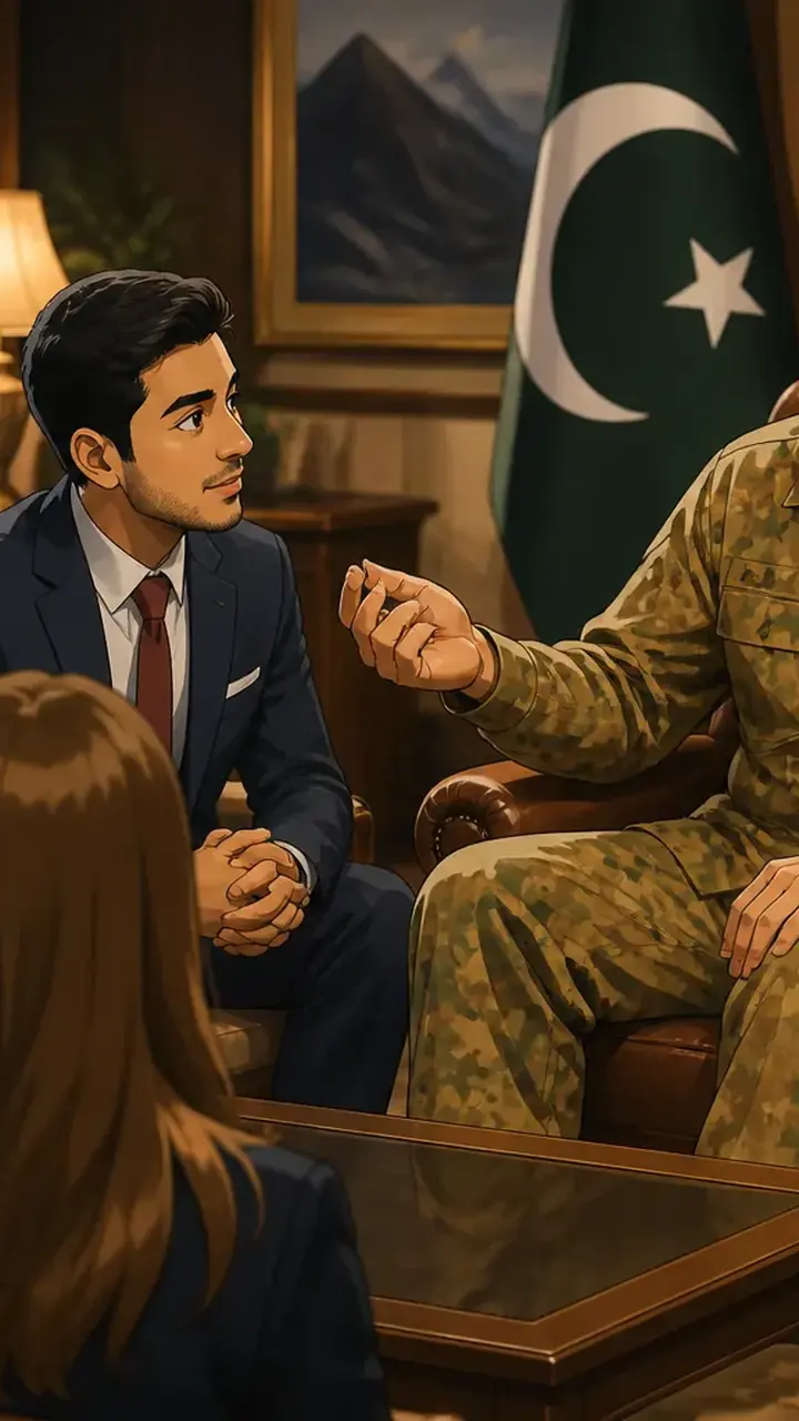 Animated editorial illustration for: Asim Munir urges youth to use fact-based analysis against propaganda