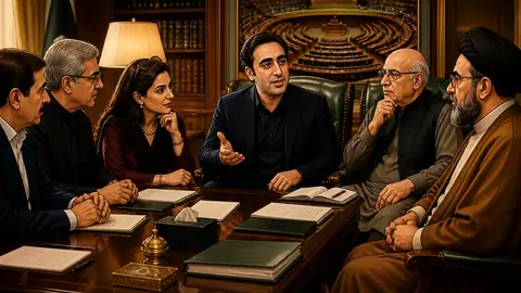Animated editorial illustration for: Bilawal urges PTI-led opposition to join committees, cooperate on reforms