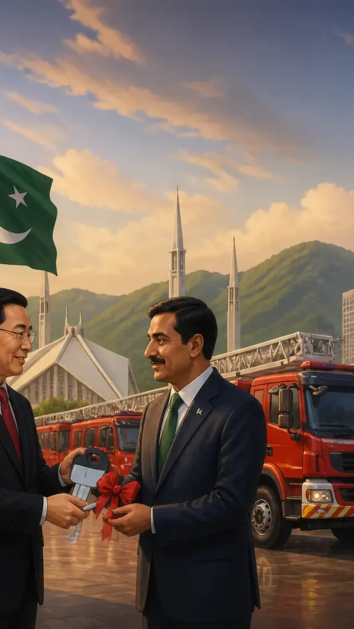 اس خبر کے لیے متحرک اداریاتی خاکہ: چین کا اسلام آباد کے لیے 21 جدید فائر اینڈ ریسکیو گاڑیوں کا تحفہ