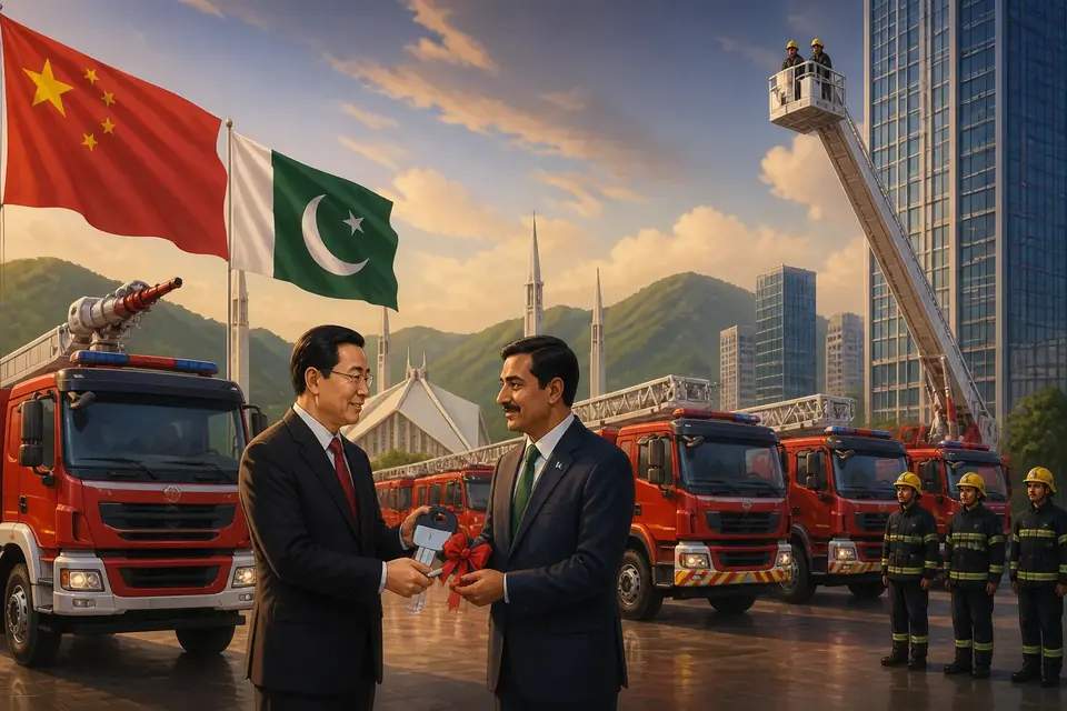 اس خبر کے لیے متحرک اداریاتی خاکہ: چین کا اسلام آباد کے لیے 21 جدید فائر اینڈ ریسکیو گاڑیوں کا تحفہ