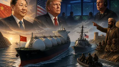 Animated editorial illustration for: Chinese-Flagged Tanker Evades US Sanctions, Enters Persian Gulf