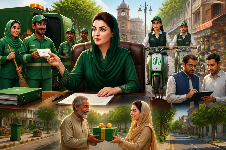 Animated editorial illustration for: Maryam Nawaz orders action over non-payment, sets new cleanliness KPIs