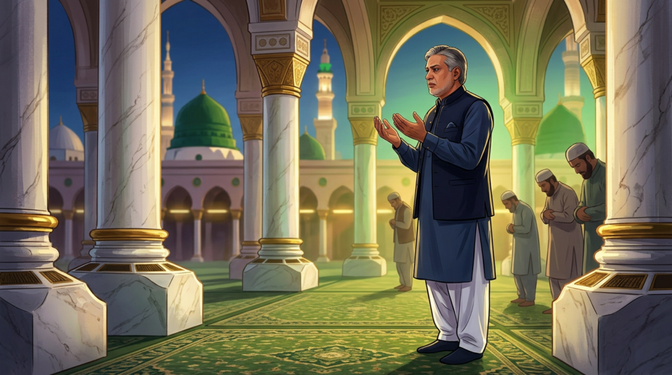 نائب وزیراعظم اسحاق ڈار مدینہ منورہ پہنچ گئے، روضہ رسول پر حاضری