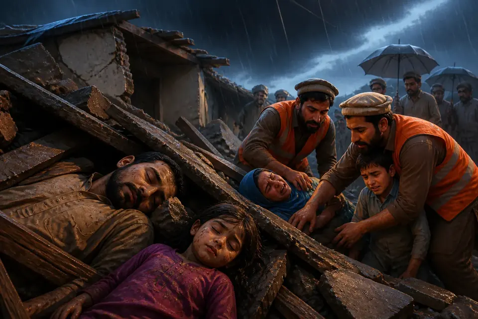 اس خبر کے لیے متحرک اداریاتی خاکہ: صوابی: شدید بارش کے باعث چھت گرنے سے باپ بیٹی جاں بحق