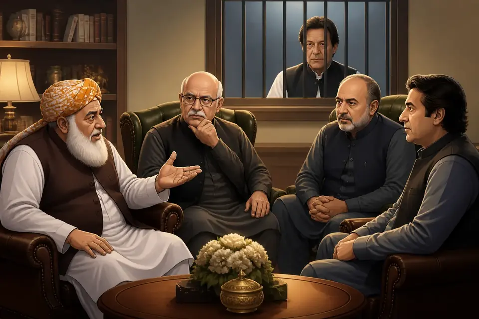 Animated editorial illustration for: Fazlur Rehman says Imran Khan would have received treatment if it were up to him