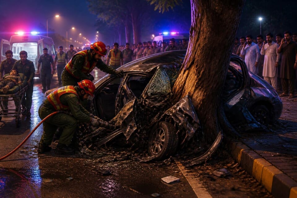 Five killed, one child injured in high-speed car crash in Lahore