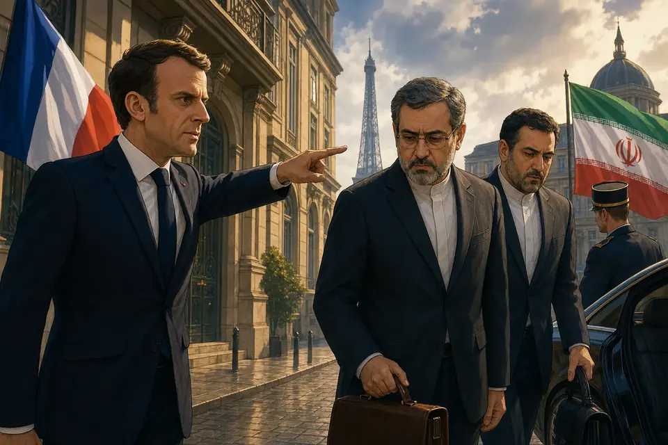Animated editorial illustration for: France to Expel Two Iranian Diplomats Amid Escalating Tensions