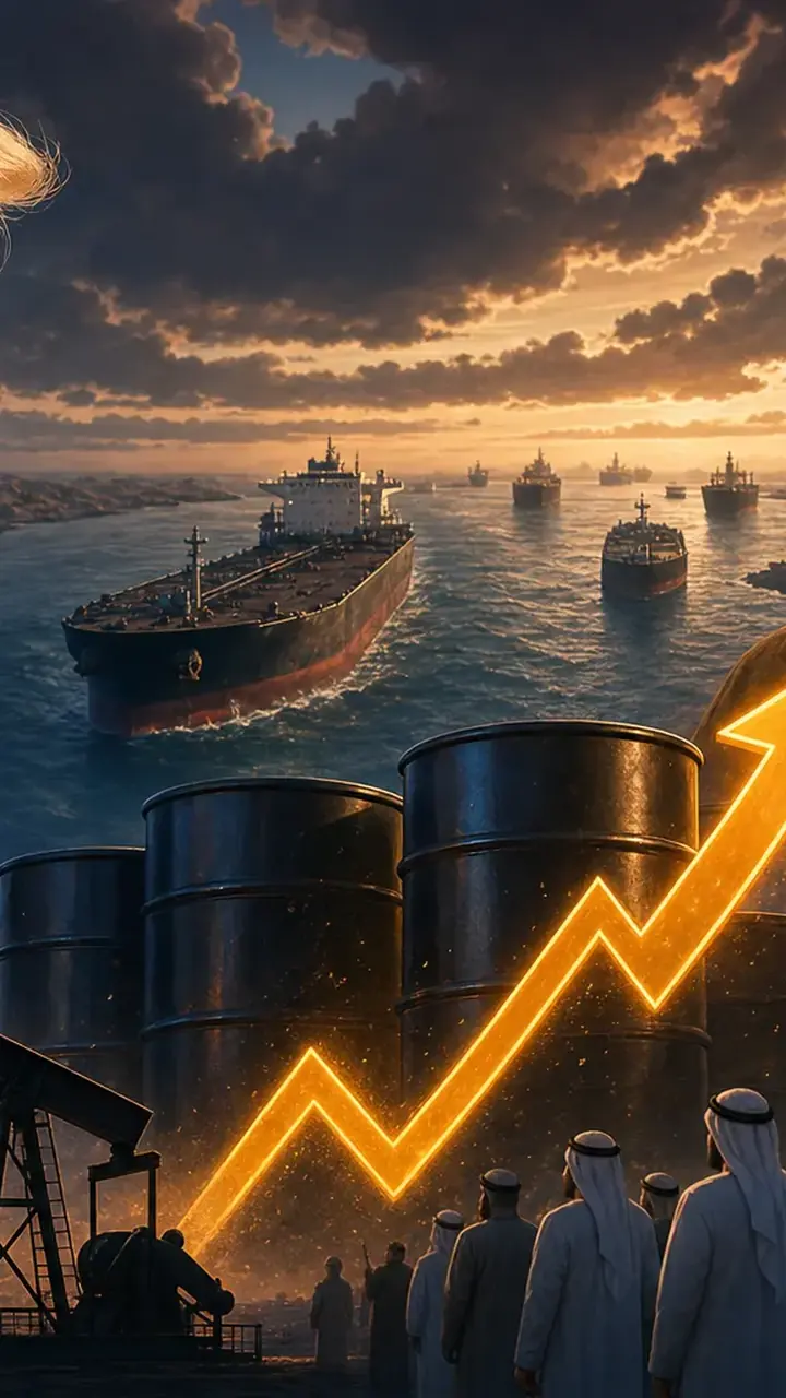 Animated editorial illustration for: Oil prices steady near four-week high amid ongoing Mideast tensions