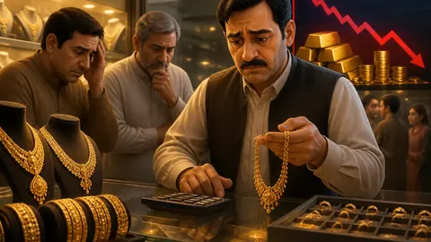 اس خبر کے لیے متحرک اداریاتی خاکہ: پاکستان میں سونے کی قیمت میں نمایاں کمی