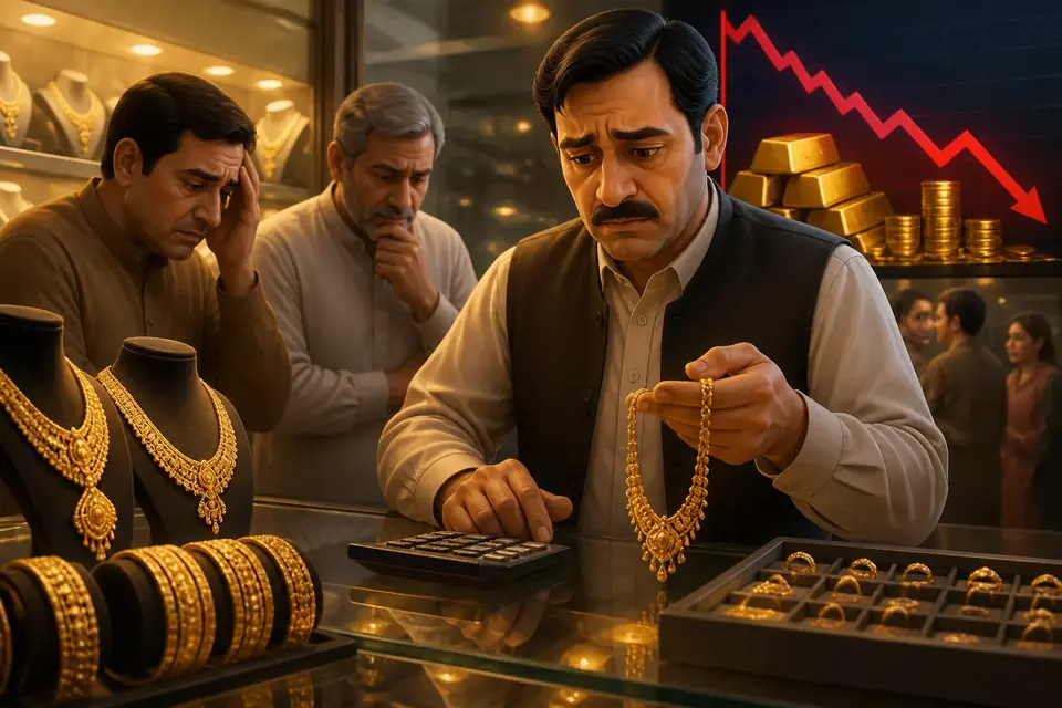اس خبر کے لیے متحرک اداریاتی خاکہ: پاکستان میں سونے کی قیمت میں نمایاں کمی
