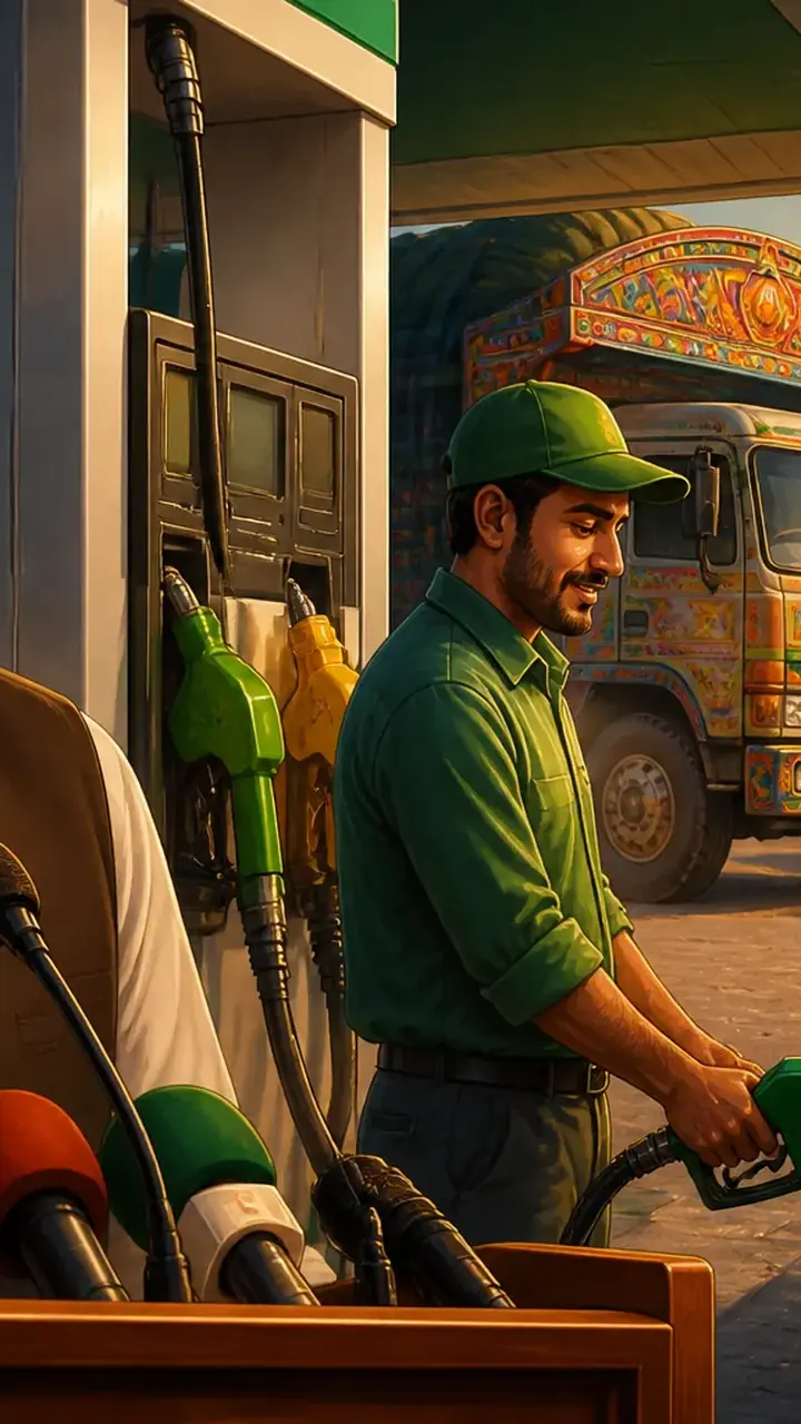 Animated editorial illustration for: Government Announces Marginal Cut in Petrol, Diesel Prices