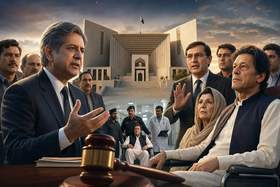 Animated editorial illustration for: Government argues Supreme Court order on Khan’s transfer ‘beyond jurisdiction’
