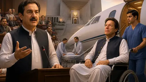 Animated editorial illustration for: Govt hints Imran Khan may be sent abroad for medical treatment