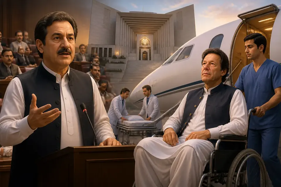 Animated editorial illustration for: Govt hints Imran Khan may be sent abroad for medical treatment