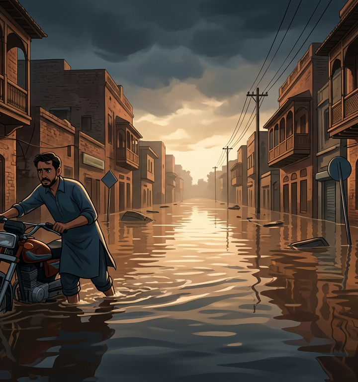 Heavy monsoon rains cause urban flooding in Chiniot, Punjab
