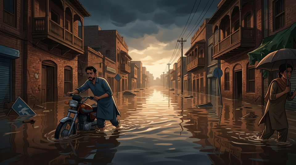 Heavy monsoon rains cause urban flooding in Chiniot, Punjab