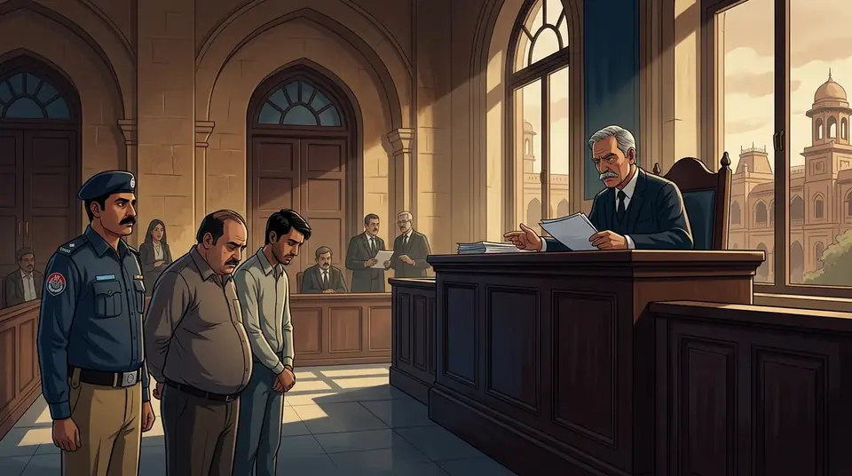 Animated editorial illustration for: Hina Javed Murder: Court Extends Remand for Husband, Servant