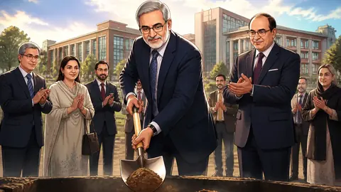 Animated editorial illustration for: IBA Karachi Breaks Ground for New Campus in Islamabad