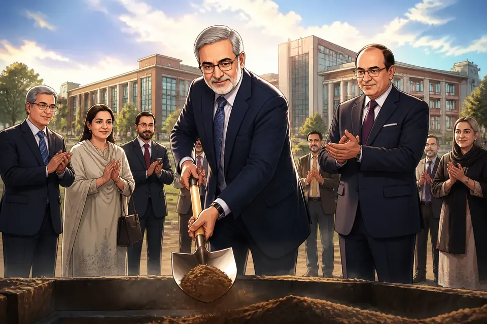 Animated editorial illustration for: IBA Karachi Breaks Ground for New Campus in Islamabad