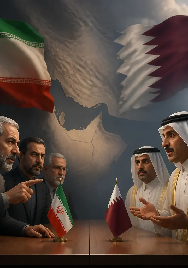 Animated editorial illustration for: Iran Accuses Qatar of Delaying Probe into Missing Pilots