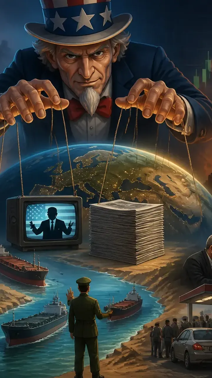 Animated editorial illustration for: Iran accuses US of manipulating energy markets to prolong war