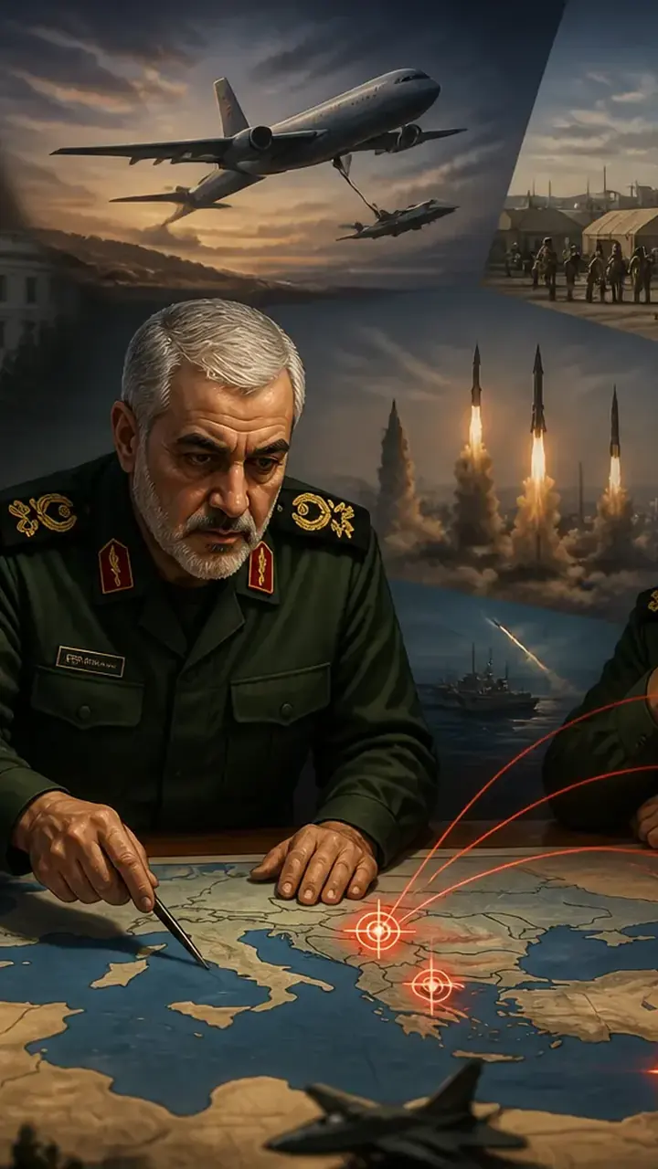 Animated editorial illustration for: Iran preparing to target US interests in Europe, report claims