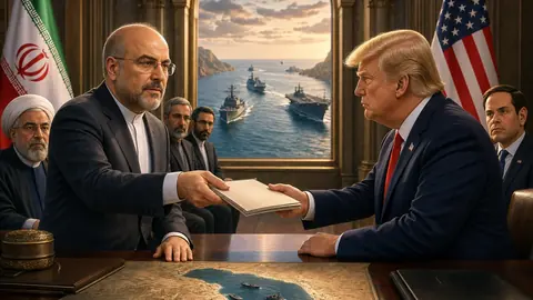 Animated editorial illustration for: Trump says Iran talks stalled but could resume at any time