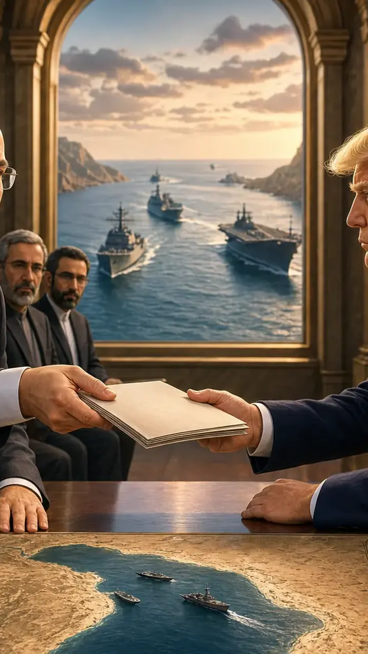 Animated editorial illustration for: Trump says Iran talks stalled but could resume at any time