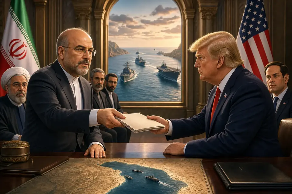 Animated editorial illustration for: Trump says Iran talks stalled but could resume at any time