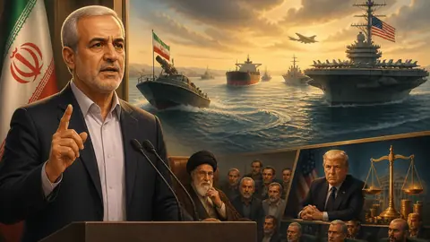 Animated editorial illustration for: Iran’s President Calls for End to War from ‘Position of Strength’