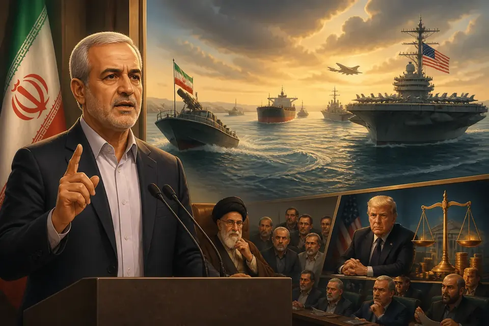 Animated editorial illustration for: Iran’s President Calls for End to War from ‘Position of Strength’