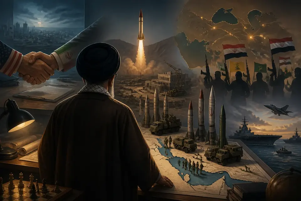 Animated editorial illustration for: Iran may consider military action over Hormuz blockade, reports suggest