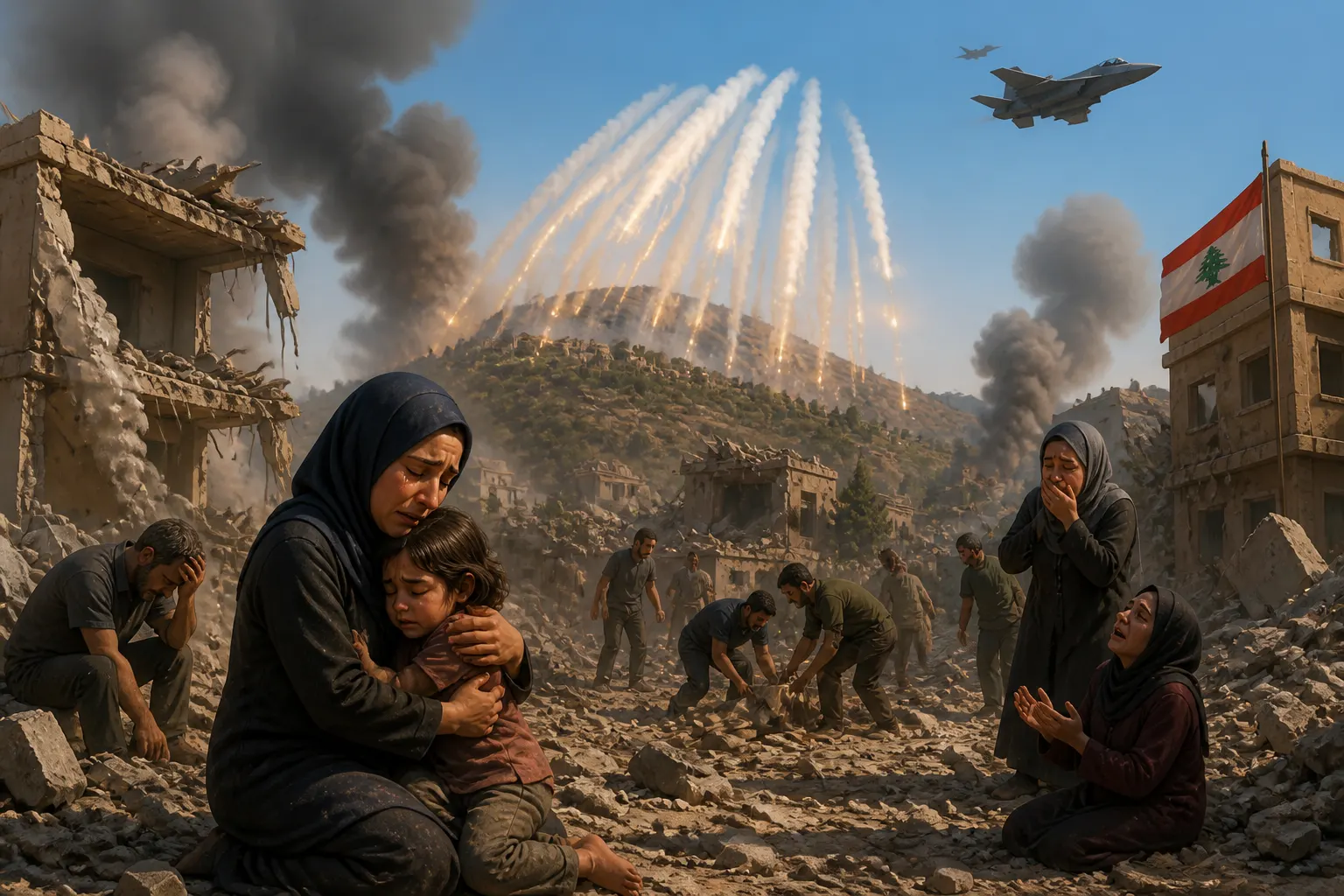 Animated editorial illustration: Israeli Airstrikes in Southern Lebanon Kill at Least 11 People. At least 11 people have been killed and several others injured in a series of Israeli airstrikes in southern Lebanon on August 16.