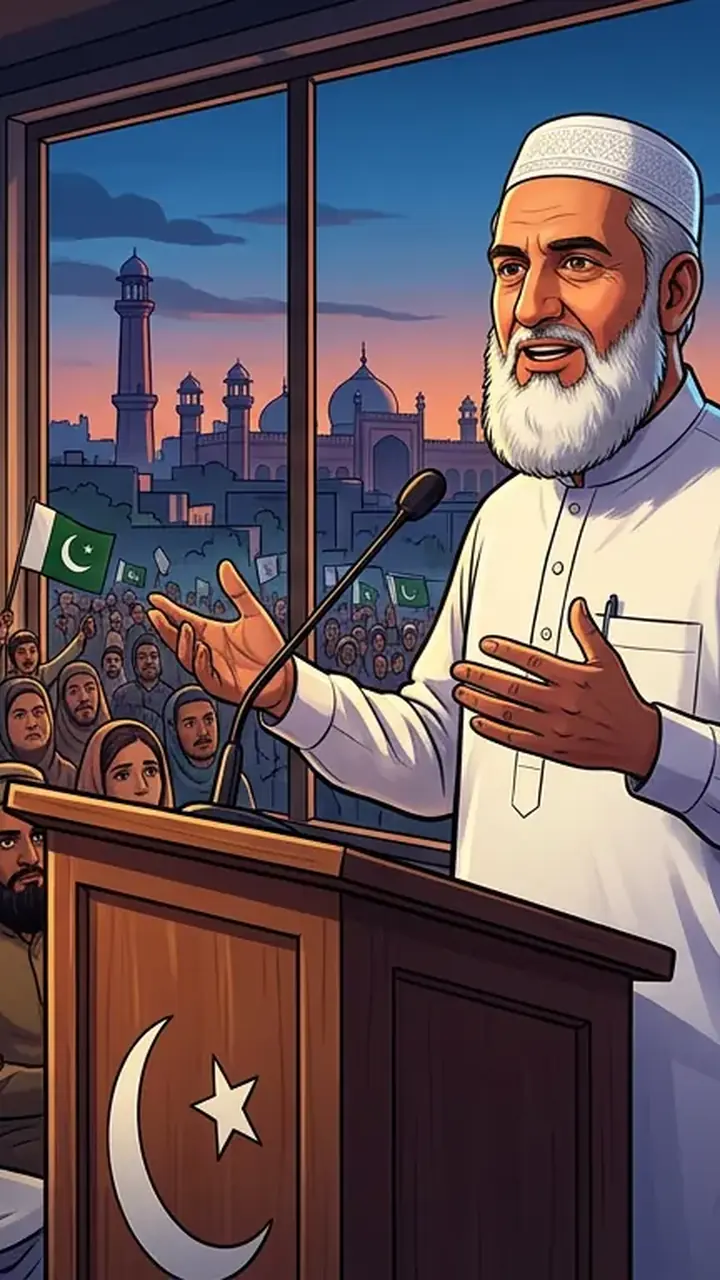 Animated editorial illustration for: JI holds Rawalpindi rally after successful talks with administration
