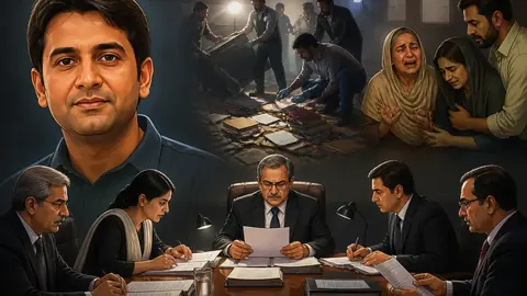 Animated editorial illustration for: Mir Raza case: Commission head vows impartial inquiry, family expresses confidence