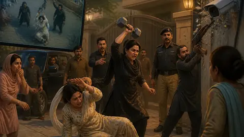 Animated editorial illustration for: Karachi DHA fight: Woman accused in viral video gets interim bail