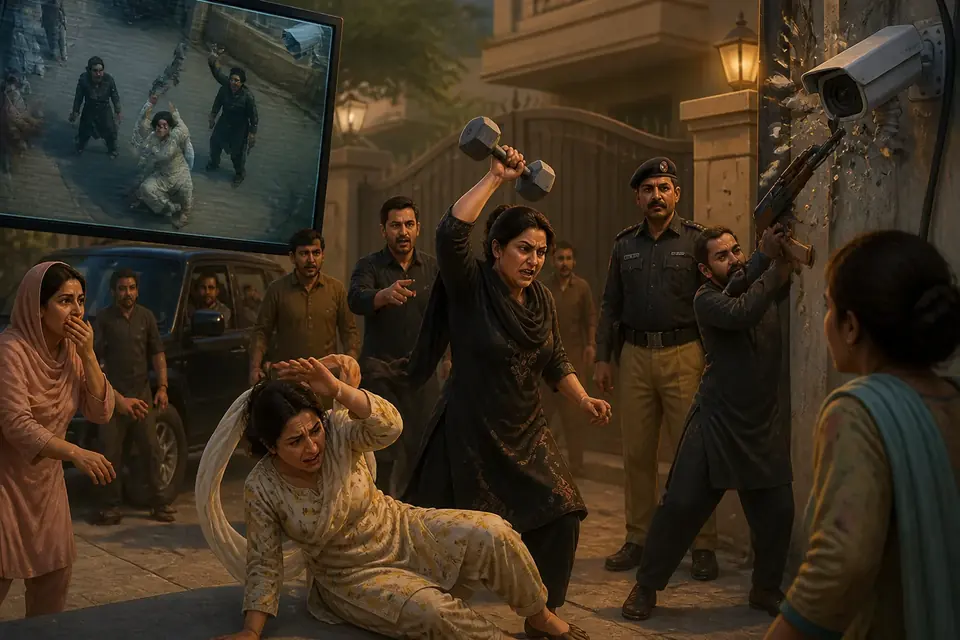 Animated editorial illustration for: Case filed against victim’s family in Karachi DHA scuffle case