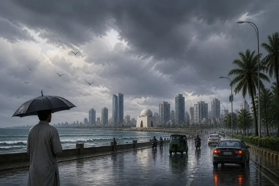Animated editorial illustration for: Karachi to experience cloudy skies and light drizzle on Saturday
