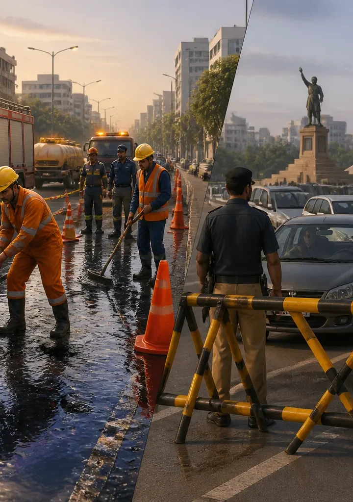Animated editorial illustration for: Karachi: Repair Work Underway on Leaking Crude Oil Pipeline