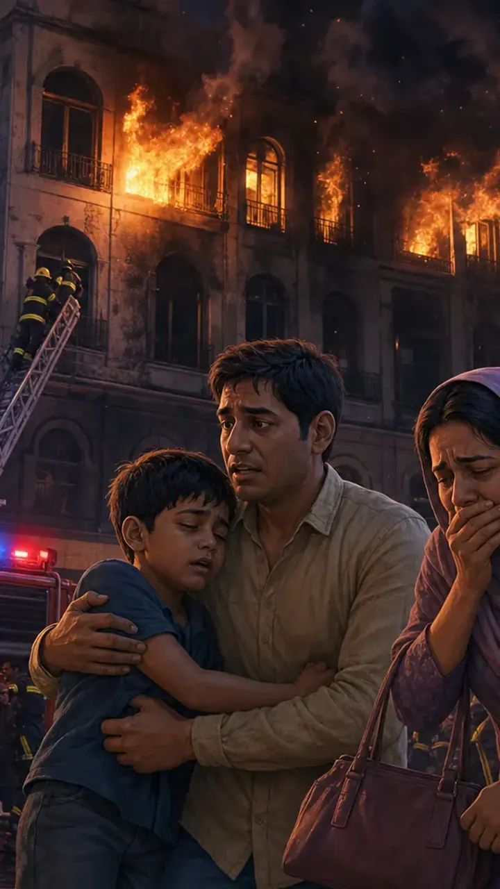 Animated editorial illustration for: Kolkata hotel fire kills nine, including Bangladeshi nationals