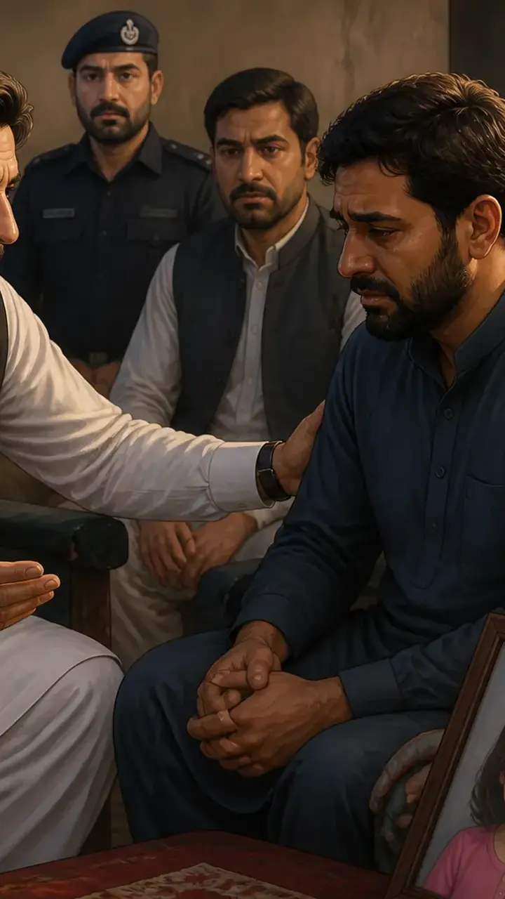 Animated editorial illustration for: KP CM visits family of murdered girl, vows ‘exemplary punishment’