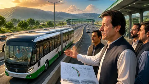Animated editorial illustration for: KP government considers extending BRT service to M-1 Motorway